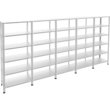 Alanraf 6 Katlı 5'li Galvaniz Çelik Raf - Depo, Arşiv, Kiler, Dosya, Market Rafı 31X93 CM-200 Cm-0.70 mm