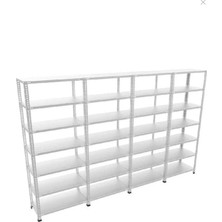 Alanraf 7 Katlı 4'lü Bitişik Galvaniz Çelik Raf - Depo, Arşiv, Kiler, Dosya, Market Rafı 43X240X200 cm