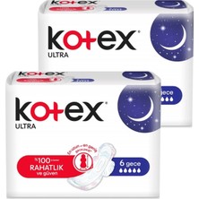 Kotex Ultra Gece Pedi 6'li Ikili Set Sızıntı Önleyici Teknoloji ile Gün Boyu Konfor