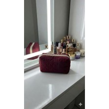 Prime Lüks Bordo Kapitone Desenli Makyaj ve Kozmetik Çantası
