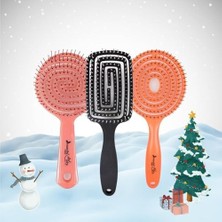 Prime Professional Yılbaşı Paketi Üç Boyutlu Oval Saç Fırçası Pembe, Turuncu ve Siyah