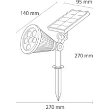 Prime 7W Solar LED Bahçe Armatürü 6400K Beyaz Işık – Güneş Enerjili Kazıklı & Duvar Montajlı Çim Aydınlatma Lambası – 7 Led, IP65, 90 Lümen, 140X270X95 mm