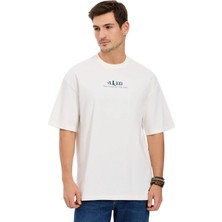 Aleg Ekru Erkek Oversize Geometrik Desen T-Shirt ALG25022-06 11-0604 T-Shirt Satranç
