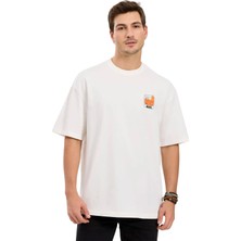 Aleg Ekru Erkek Oversize Yazı Baskılı T-Shirt ALG25022-09 11-0604 T-Shirt El Göz