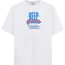 Aleg Ekru Erkek Oversize Yazı Baskılı T-Shirt ALG25022-14 11-0604 T-Shirt Anahtar