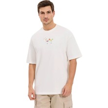 Aleg Ekru Erkek Oversize Yazı Baskılı T-Shirt ALG25022-07 11-0604 T-Shirt Kokteyl