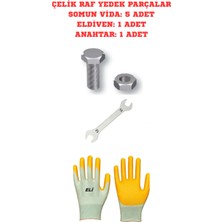 Alanraf Çelik Raf Kurulum Seti ( Eldiven + Anahtar + Somun + Vida), Depo Rafı, Kiler Rafı, Ekipman