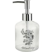 Prime Sia 2 Adet Cam Sivi Sabunluk,çiçekli 300ML Banyo Seti 7,6X15,5CM