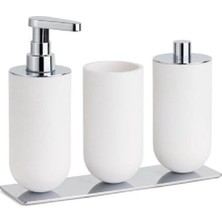 Prime 3'lü Set Sıvı Sabunluk-Diş Fırçalığı-Pamukluk Beyaz/krom Renk 206X87X265 mm