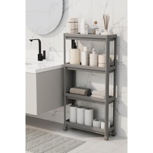 Prime Life 4 Katlı Tekerlekli Slim Ince Gri Banyo Mutfak Rafı MIT1202