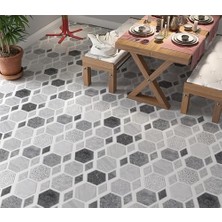 Prime Yer Kaplama Zemin Kaplama Folyosu 65X130 cm Altıgen Desen Gri