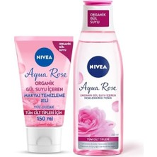 Aqua Rose Organik Gül Suyu Içerikli Yüz Temizleme Jeli 150ML ve Nemlendirici Tonik 200ML, Makyaj Temizleyici, Yüz Bakım