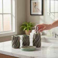 Prime 4 Parça Banyo Seti, Seramik, Yeşil, Sıvı Sabunluk Diş Fırçalık Katı Sabunluk
