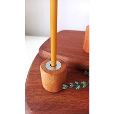 Prime (50 Adet) Mum ve (3 Adet) Özel Dizayn Ahşap Silindir Mumluk Dilek Mumu Doğal Petek Mum Beeswax Candle Sarı