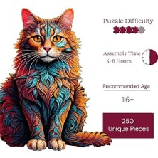 Ahşap Puzzle Yetişkin - Kedi - 250 Parça, 27 x 33 cm - Yapıştırıcı Folyo Dahil - Benzersiz Şekilli Parçalar & Özel Figürler - Wz-25