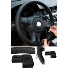 bebekokusu Skoda Octavia 2013 ve Sonrası Uyumlu Direksiyon Kılıfı Dikmeli Siyah Deri Siyah Dikişli