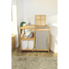 Prime Bambu 3 Raflı Kumaş Sepetli Banyo Düzenleyici Kirli Çamaşır Sepeti DB-0046