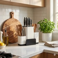 Prime Bıçak Organizeri ve Mutfak Gereçleri Düzenleyici – Çok Bölmeli Kaymaz Tabanlı Modern Bıçaklık, Ahşap ve Metal Bıçaklara Uygun Saklama Standı, Kaşık Spatula ve Kepçe Düzenleyici