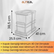Prime Cassone 24, Dolap Içi Teleskopik Raylı Antrasit Çöp Kovası 24 Litre, Minimum Kapak Genişliği 40 Cm.
