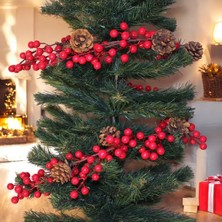 Prime Yılbaşı Lüks Dekor Süsleri Lüks Kokina Garland 150CM Kokina Kozalaklı Berry Şerit Süsler