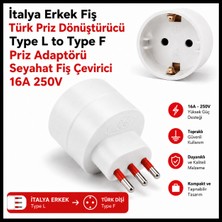 Tek-İş İtalya Erkek Fiş Türk Priz Dönüştürücü Type L to Type F Priz Adaptörü Seyahat Fiş Çevirici 16A 250V