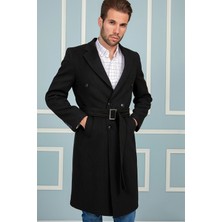 Dewberry Plt8382 Erkek Palto Siyah Düz Desenli Uzun Kol Yün Polyester M Beden