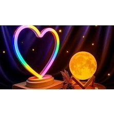 Prime Işık KASABASI(107) Neon Kalp ve 3 D LED Sarı Küre Gece Lambası Sarı