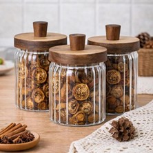 Prime Ahşap Kulplu Kapaklı 3’lü Cam Kavanoz Seti | 450 ml + 450 ml + 450 ml | Gıda Saklama Kavanozu