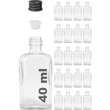 Prime 40 ml Kolonya Tıpalı ve Metal Kapaklı Hediyelik Yassı Kolonya Şişesi 40 cc Nişan, Düğün Cam Şişe 20 Adet (40 ml Yassı, Siyah Kapak )