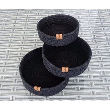 Prime Dekoratif 3 Adet Yuvarlak Sepet 20CM Siyah Jüt Dekoratif Düzenleyici Organizer
