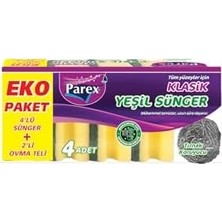 Prime Klasik Yeşil Sünger Oluklu 4'lü + 2’li Ovma Teli