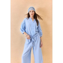 DeFacto Regular Fit Kaçık Yaka Vual Yarım Balon Kollu Gömlek H6203AX26HS