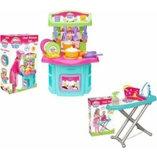 Barbie 2 Li Set - Şef Oyuncak Mutfak Seti + Ütü Seti Eğitici Erkek Kız Çocuk Oyuncakları