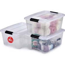 Prime Ohyama, 3'lü Set Istiflenebilir Saklama Kutusu, Klik Kilitli – New Top Box Ntb-15 – Plastik, Şeffaf, 3 x 15 L, U 39,5 x G 29 x Y 18,6 cm