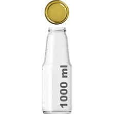 Prime 1000 ml Şeffaf Meyve Suyu Şişesi, Meşrubat, Limonata Şişesi Metal Kapaklı 1000 cc Boş Cam Şişe (2, Altın Kapak, 1000, Mililitre)