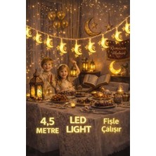 4,5 Metre 3 Yıldız 1 Ay Ramazan Süsleri, Ramazan Tavan Süsü Sarı Işıklar Işıkları Aydınlatmalı Şerit LED Ramazan Süsü LED Işık