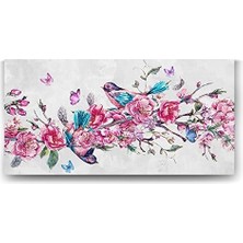 Prime Pembe Çiçekli Dalda Kuşlar Tablosu - 60X30CM