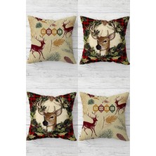 Prime Pelangi Yılbaşı Geyik Christmas Gizli Fermuarlı Kırlent Kılıfı Koltuk Yastık Kılıfı TAKIM(4ADET), Yavruağzı-Siyah 43 x 43