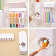 Prime Otomatik Diş Macunu Sıkacağı ve 5'li Diş Fırçası Tutucu, Hızlı Vakum Mekanizması, Delmesiz Kolay Montaj, Banyo Düzeni ve Çocuklar Için Uygun Hijyenik Diş Macunu Dispenseri Fırçalık