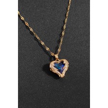 Trend Collection Kadın Paslanmaz Çelik Gold Zirkon Taşlı Mavi Kalp Kolye