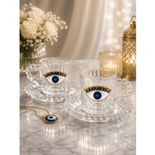 Yzhome 2 Kişilik Cam Boncuklu Nazar Göz Kahve Fincan Takımı Seti 100ML