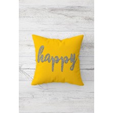 Prime Pelangi Happy Çift Tarafı Baskılı Gizli Fermuarlı Yastık Kılıfı Kırlent Koltuk Yastık Kılıfı, Sarı-Gri 45 x 45