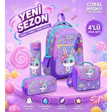 Coral High Milka Su Yeşili Tavşan Desenli 4'lü Okul Çantası Seti