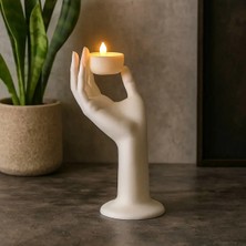Hivhestin Serenity Estetik El Figürlü Dekoratif LED Mumluk - Modern Heykel Obje 1 Adet LED Tea Light Dahil