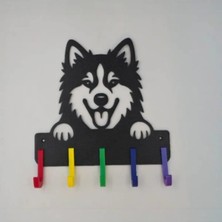 Hivhestin Husky Köpek Figürlü Dekoratif Renkli Anahtarlık ve Duvar Askılığı - 3D Yazıcı Baskı - 21X22 cm