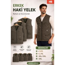 Kavaklıdere Giyim Erkek Haki Çok Cepli Fermuarlı Mevsimlik Yelek – Günlük ve Outdoor Kullanım