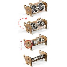 Vuralsin38 Gobypet Always The Best Ahşap Köpek Mama ve Su Kabı ile Kedi Köpek Paspası - Demonte Köpek Mama Su Kabı, Çift Hazneli Seramik Mama ve Su Kabı - Ayarlanabilir Kedi Köpek Mama Kabı (Metal)