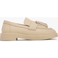 West To West Westtowest Bej Püsküllü Kalın Tabanlı Kadın Loafer Ayakkabı - Bej