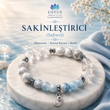 🌙 Sakinleştirici Doğal Taş Bileklik – Akuamarin, Kristal Kuvars & Havlit (Safravi) | Lotus Atölye ve İyi Yaşam Merkezi