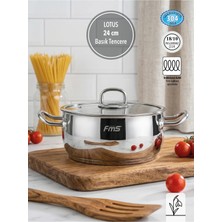 Fms Lotus 24 cm Basık Çelik Tencere |18/10 Paslanmaz Çelik | Indüksiyon Taban